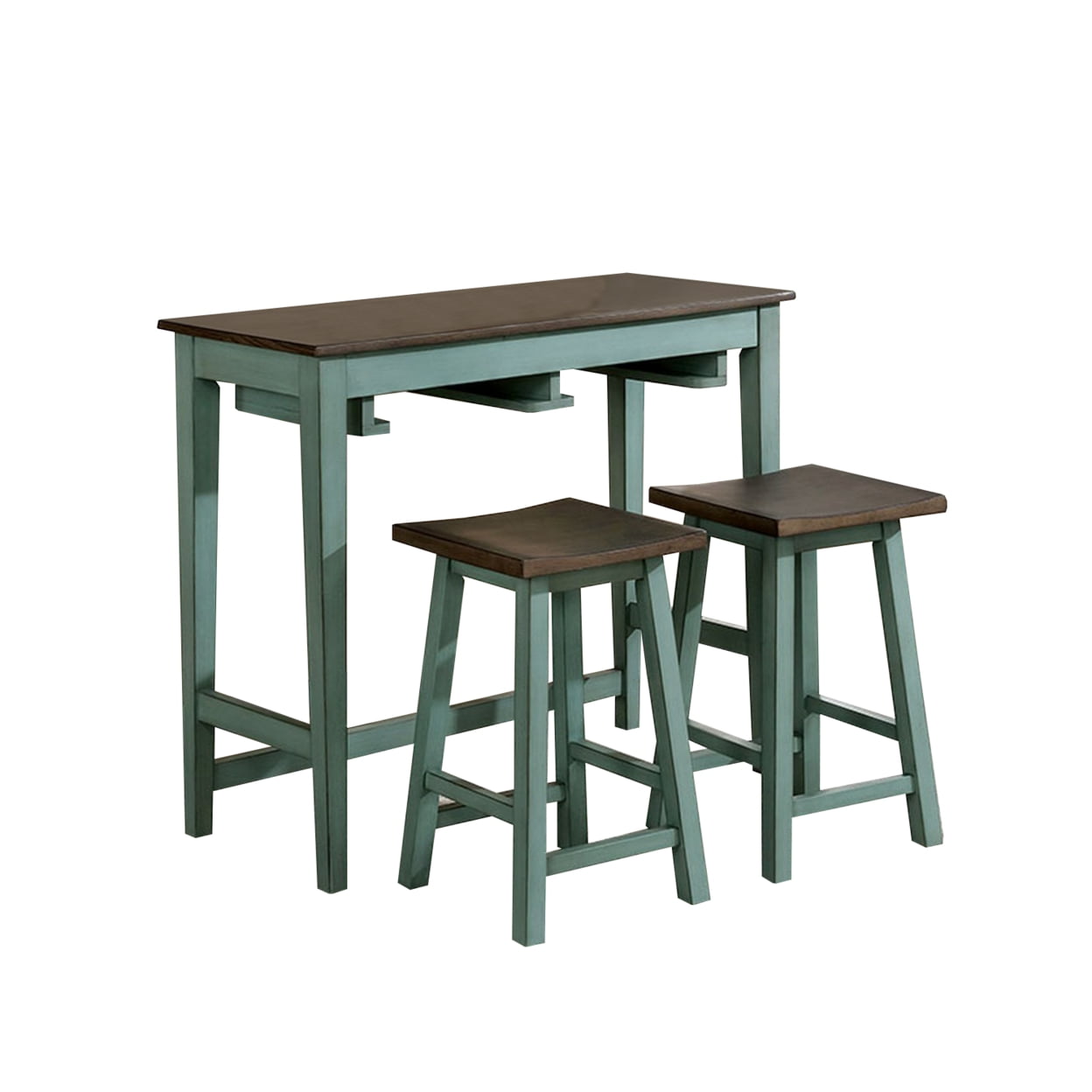 Picture of BenJara BM245923 Bar Table Set with Contoured Seat&#44; Antique Blue & Brown - 3 Piece