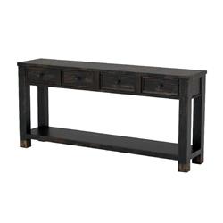 Picture of BenJara BM245938 Sofa Table with 4 Drawers & Thick Block Legs&#44; Antique Black & Brown