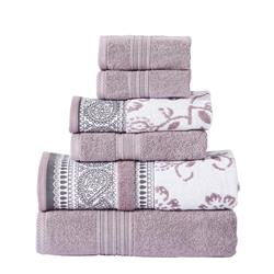 Picture of BenJara BM250060 Veria Towel Set with Paisley & Floral Motif Pattern The Urban Port&#44; Purple - 6 Piece