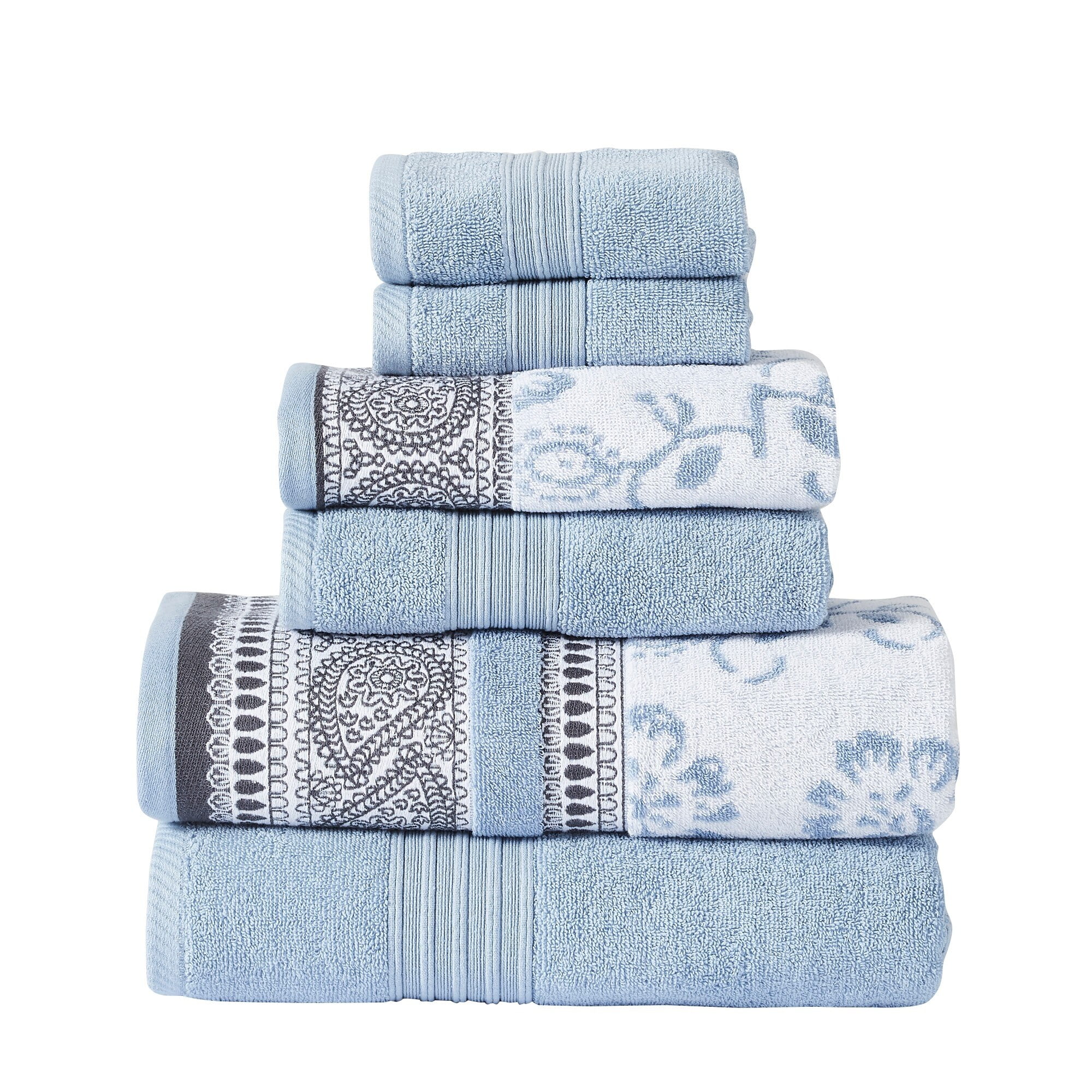 Picture of BenJara BM250062 Veria Towel Set with Paisley & Floral Pattern The Urban Port&#44; Blue - 6 Piece