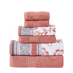 Picture of BenJara BM250063 Veria Towel Set with Paisley & Floral Pattern The Urban Port&#44; Peach - 6 Piece