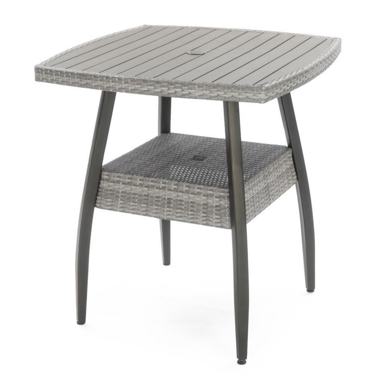 Picture of BenJara BM293712 38 in. Max Gray Faux Wood Frame Woven Resin Wicker Outdoor Bar Table