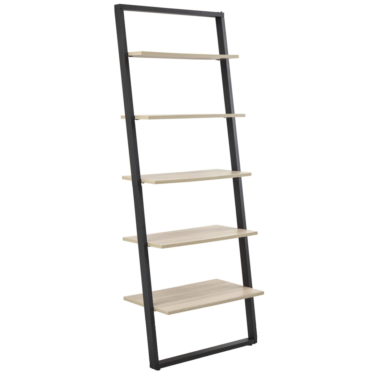 Picture of BenJara BM294000 75 in. Ladder Design 5 Melamine Shelves Leaning Bookshelf&#44; Gray & Black