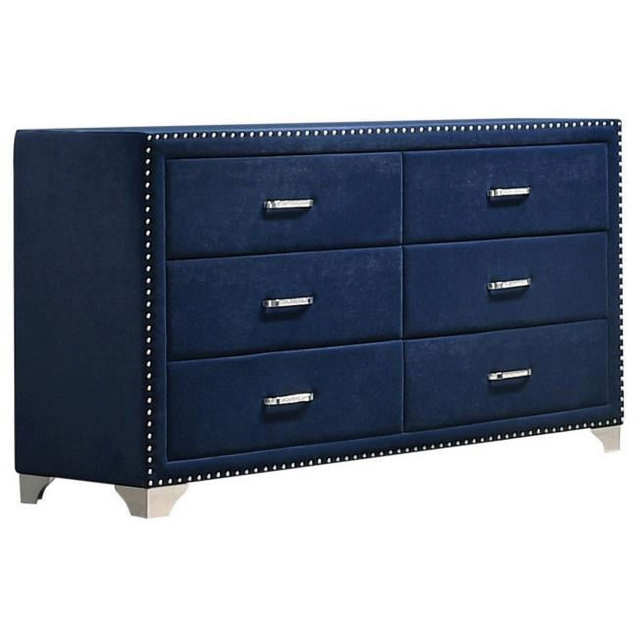 Picture of BenJara BM280482 60 in. Cale Modern Glam Velvet & Wood Dresser with 6 Drawer&#44; Blue