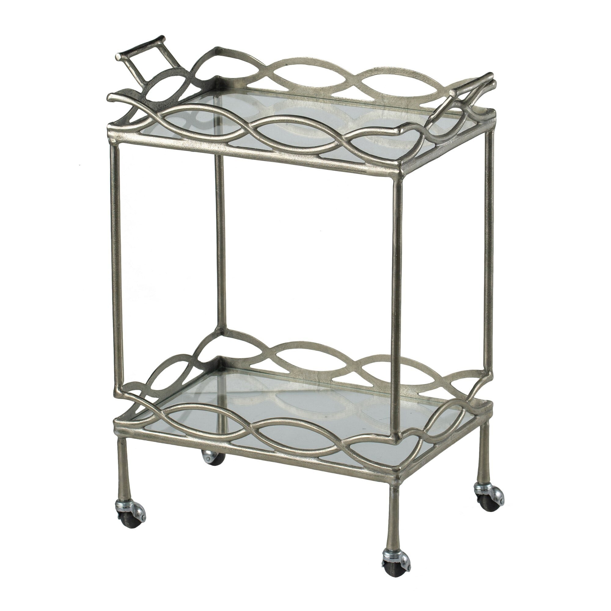 Picture of BenJara BM284713 30 in. 2 Tier Glass Shelves Dynamic Accents Aluminum Bar Cart, Silver