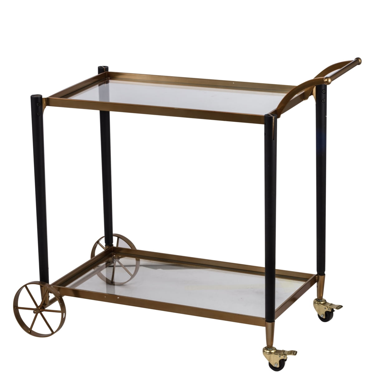 Picture of BenJara BM284736 36 in. Metal & Fir Wood 2 Tier Glass Shelves Serving Cart&#44; Black & Gold