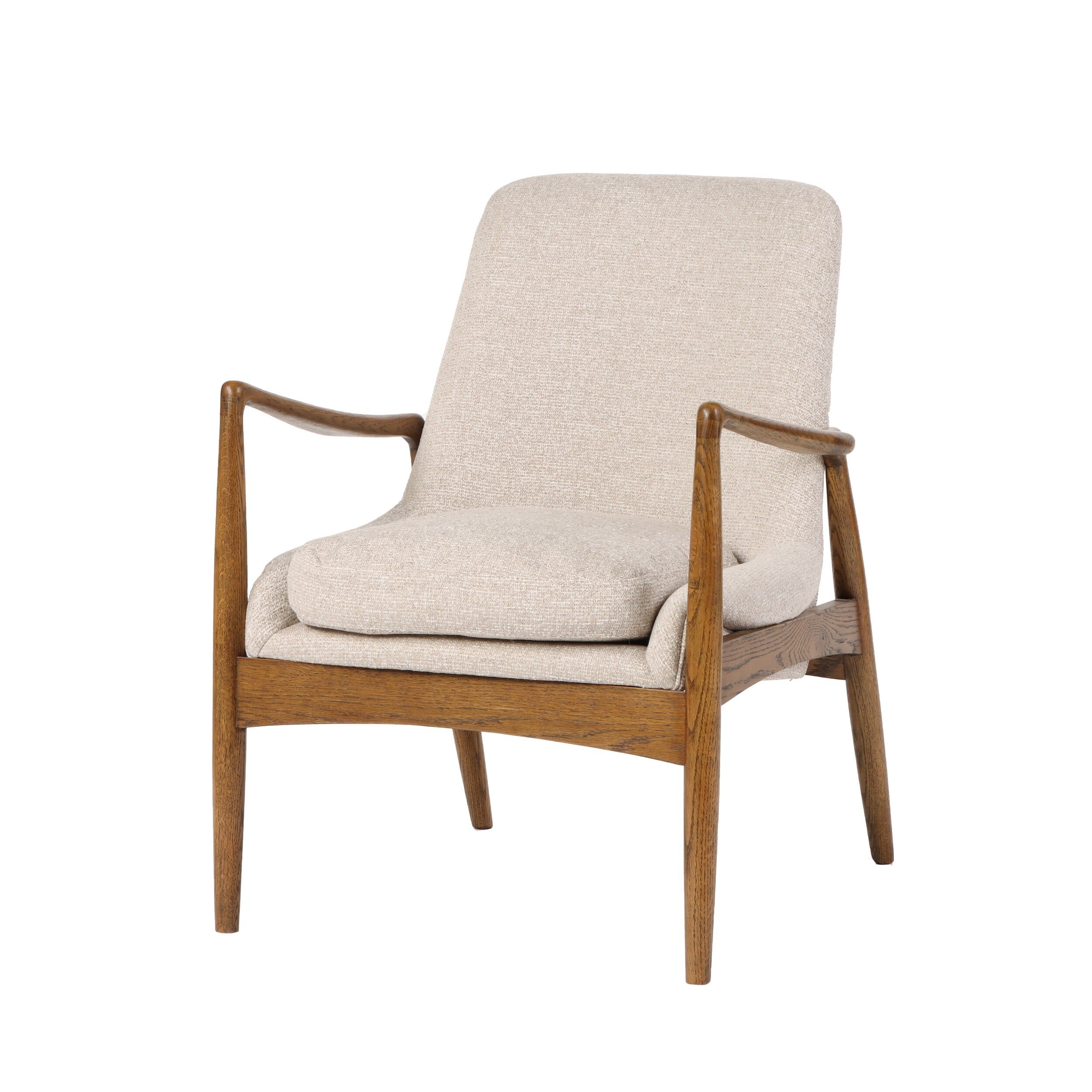Picture of BenJara BM284776 28 in. Birch Wood Fabric Upholstered Accent Armchair&#44; Off White & Brown