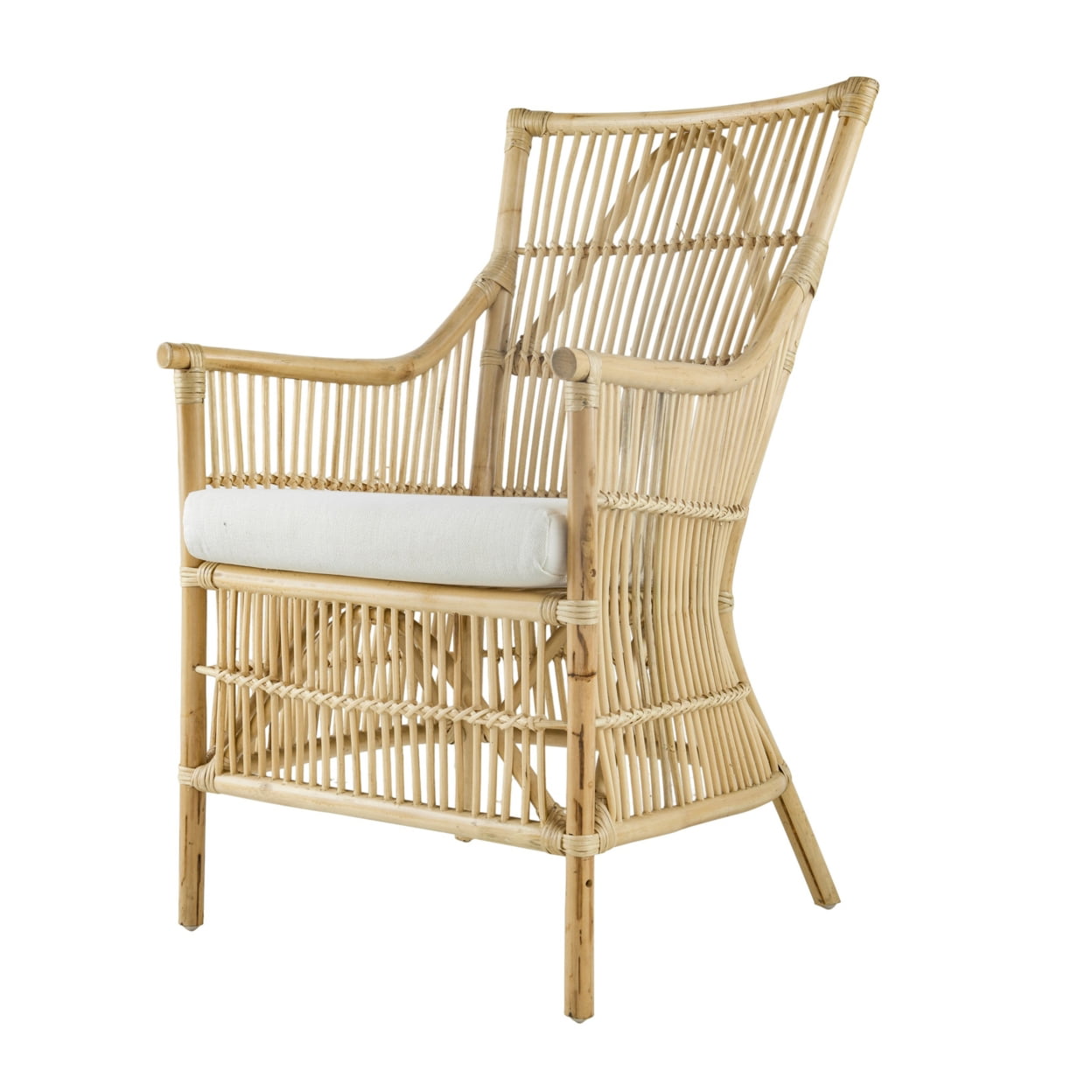 Picture of BenJara BM284802 23 in. White Fabric Padded Seat Rattan Dining Armchair, Natural Brown