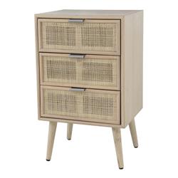 Picture of BenJara BM284812 28 in. Cae 3 Drawers Pine Wood Rattan Panels Dresser Chest&#44; Brown