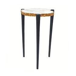 BM284697 18 in. Agate Stone Top Aluminum Tri Legs Modern Side Table, Black, White & Brown -  Benjara