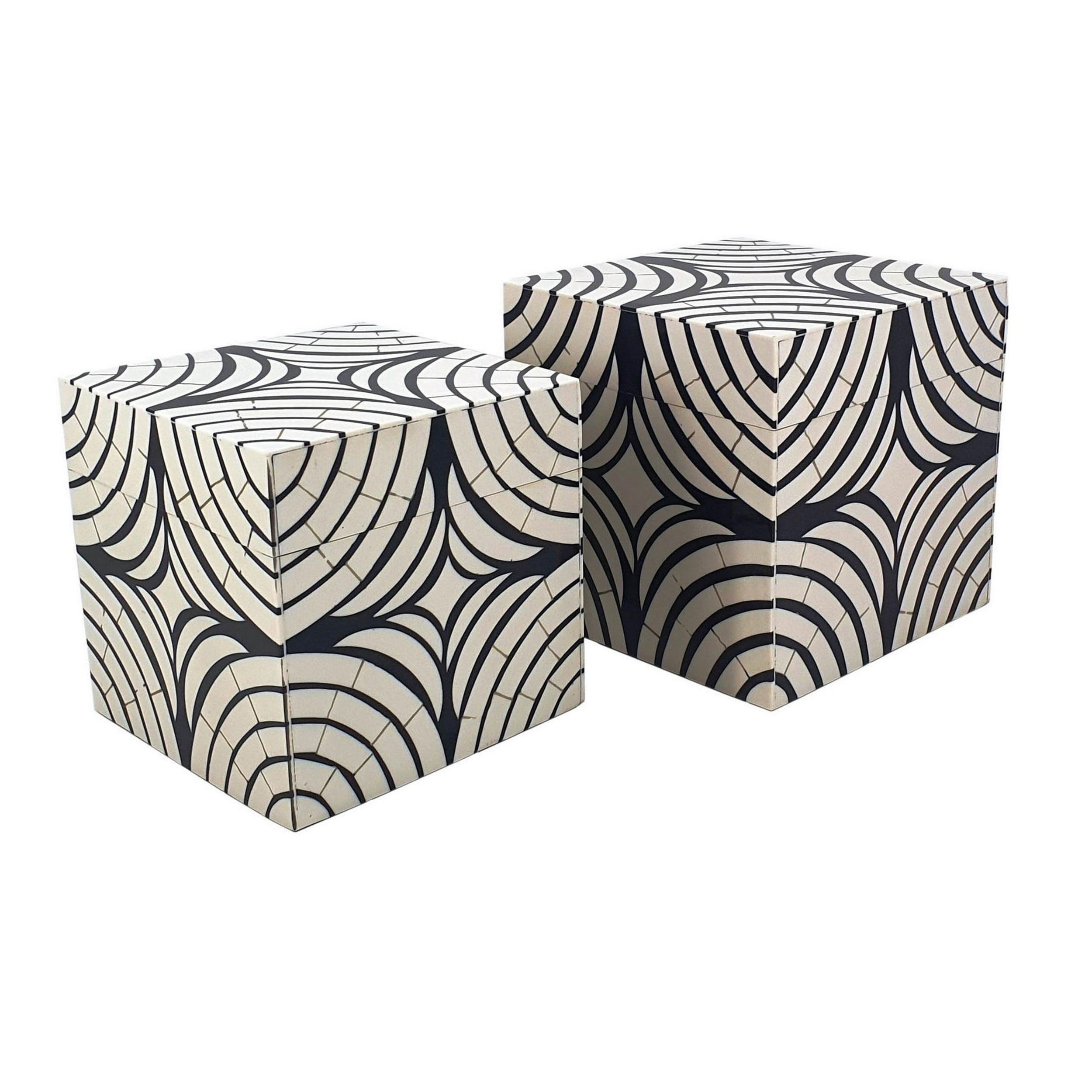 Picture of BenJara BM285922 8 x 7 in. Wood Frame Trellis Storage Box&#44; Black & White - Set of 2