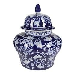 Picture of Benjara BM285356 17 in. Decorative Floral Design Porcelain Ginger Jar&#44; Classic White & Blue