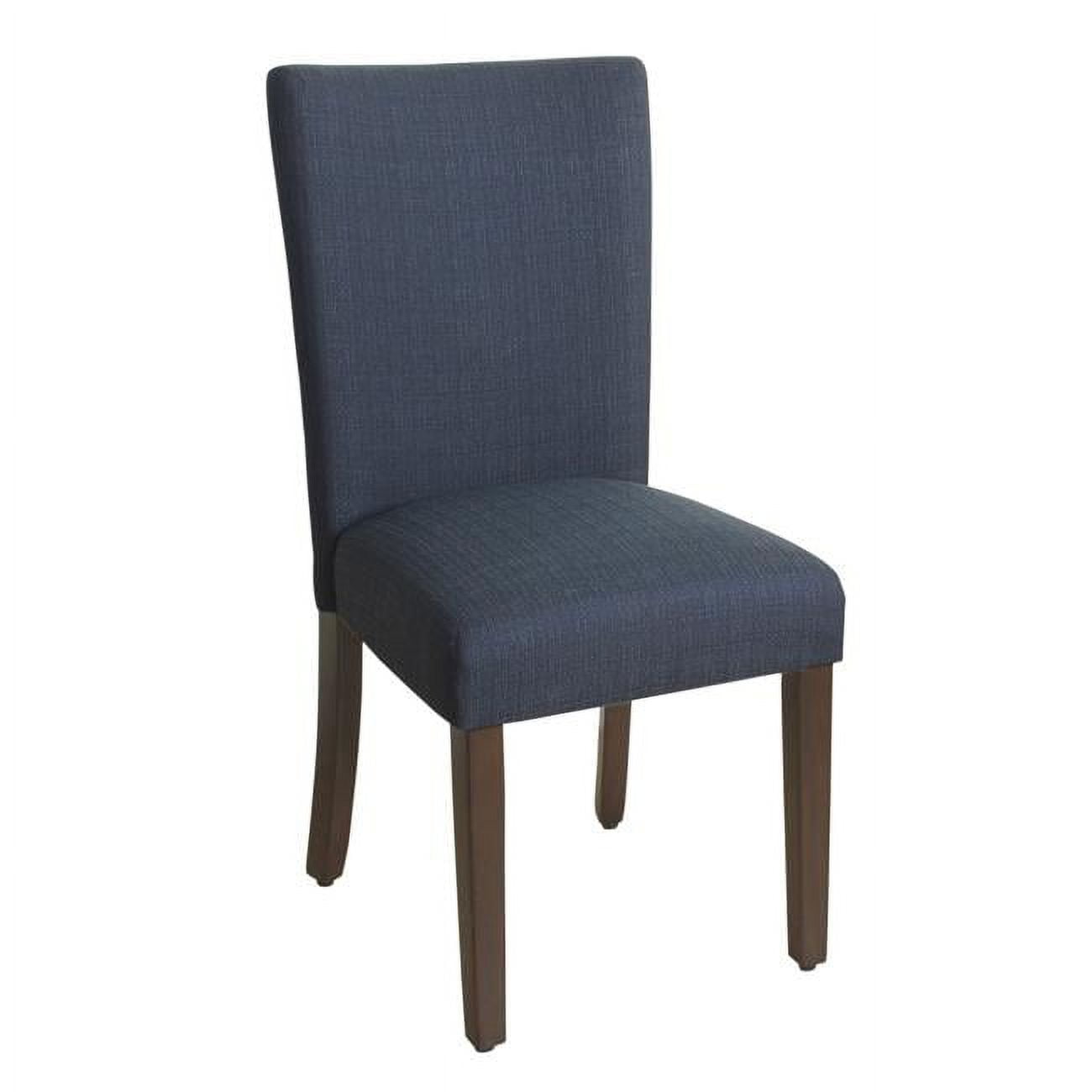 BM195017 Fabric Upholstered Wooden Parson Dining Chair with Splayed Back, Navy Blue & Brown -  Benjara