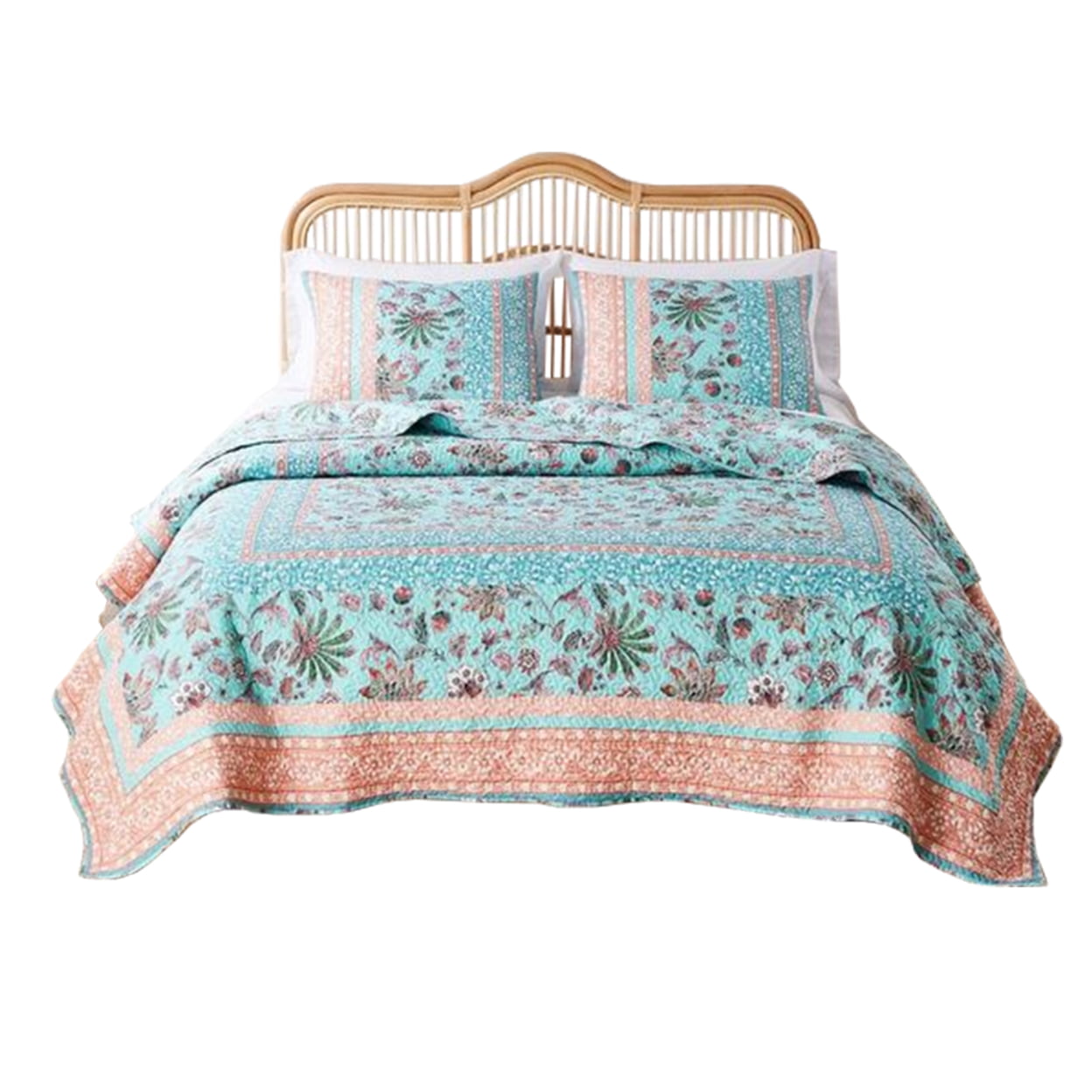 Picture of Benjara BM245653 King Size Quilt Set with Floral Print&#44; Blue & White - 3 Piece