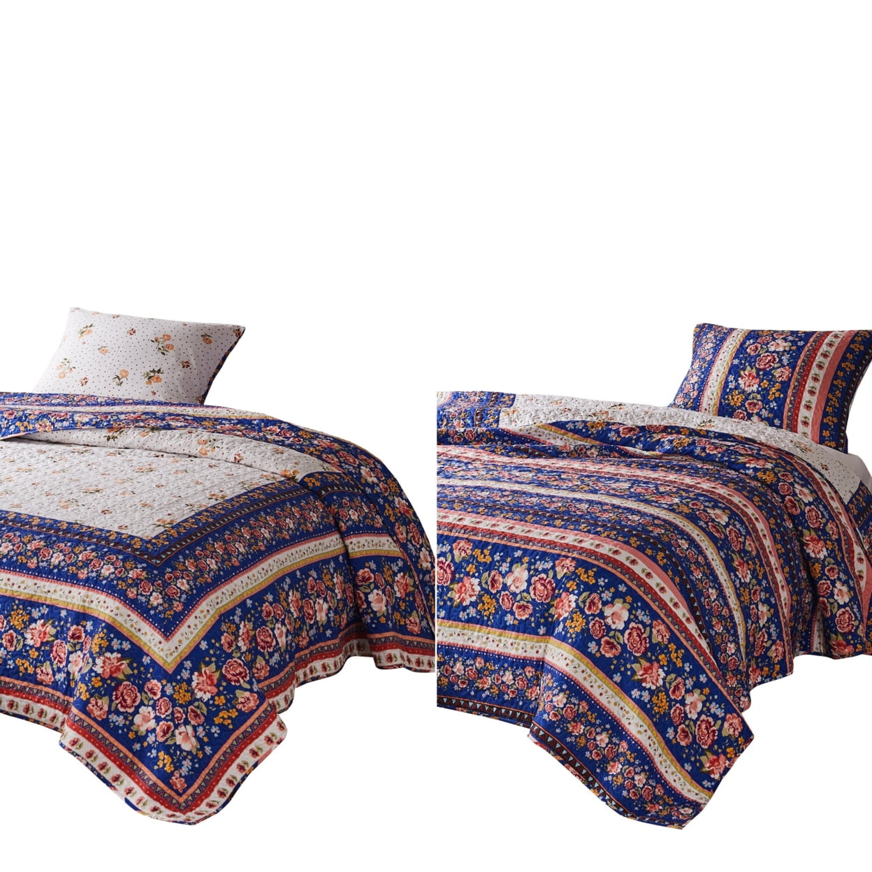 Picture of Benjara BM250977 Loir Twin Size Quilt Set with Floral Print, Multi Color - 2 Piece