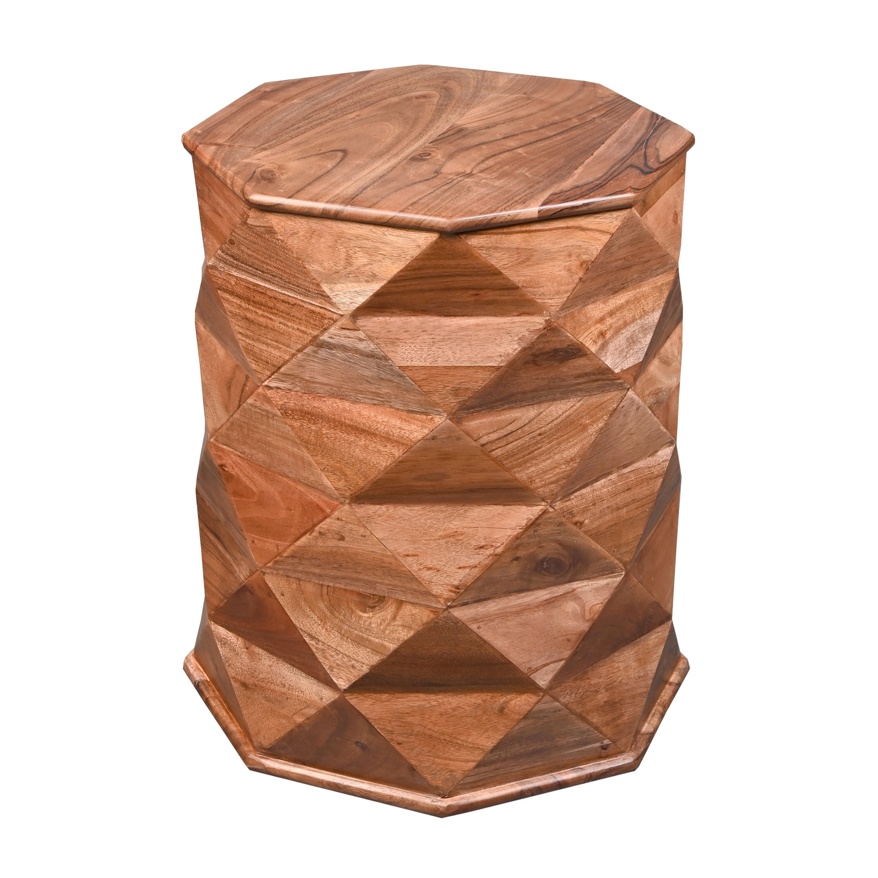 Picture of The Urban Port UPT-274766 23 in. Acacia Wood Handcrafted Drum Side Accent Table with a Multifaceted Diamond Cut Design&#44; Natural Brown