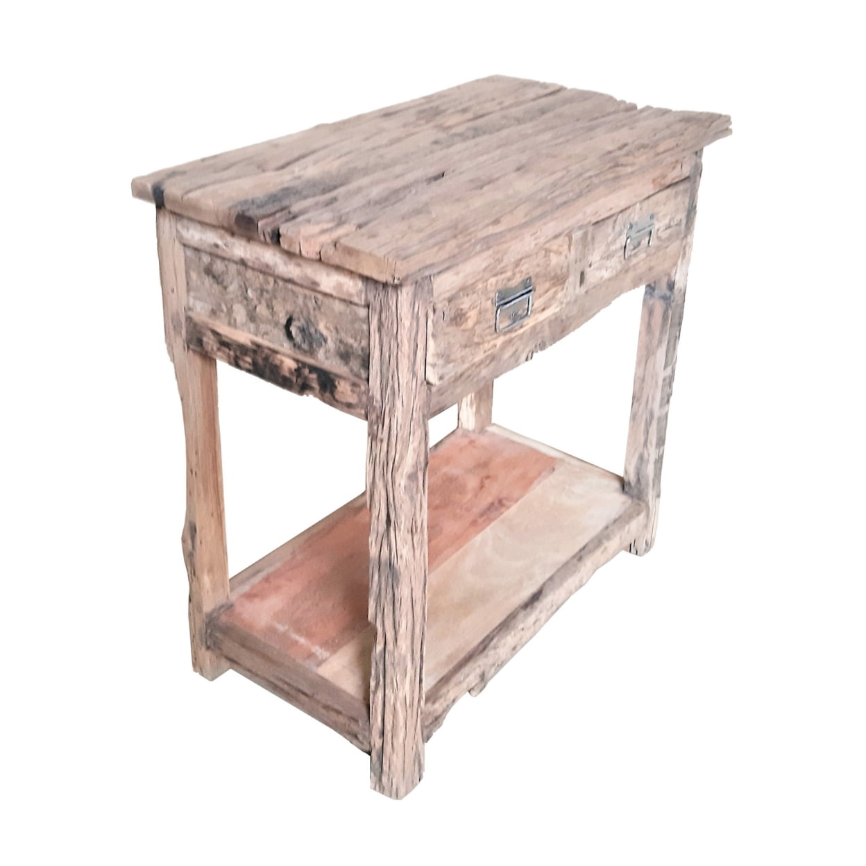 Picture of Benjara BM285389 32 in. 2 Drawers Rustic Kitchen Island Table&#44; Distressed White