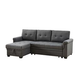 Picture of Benjara BM287857 84 in. Elliot Sleeper Sectional Sofa with Storage Chaise&#44; Dark Gray