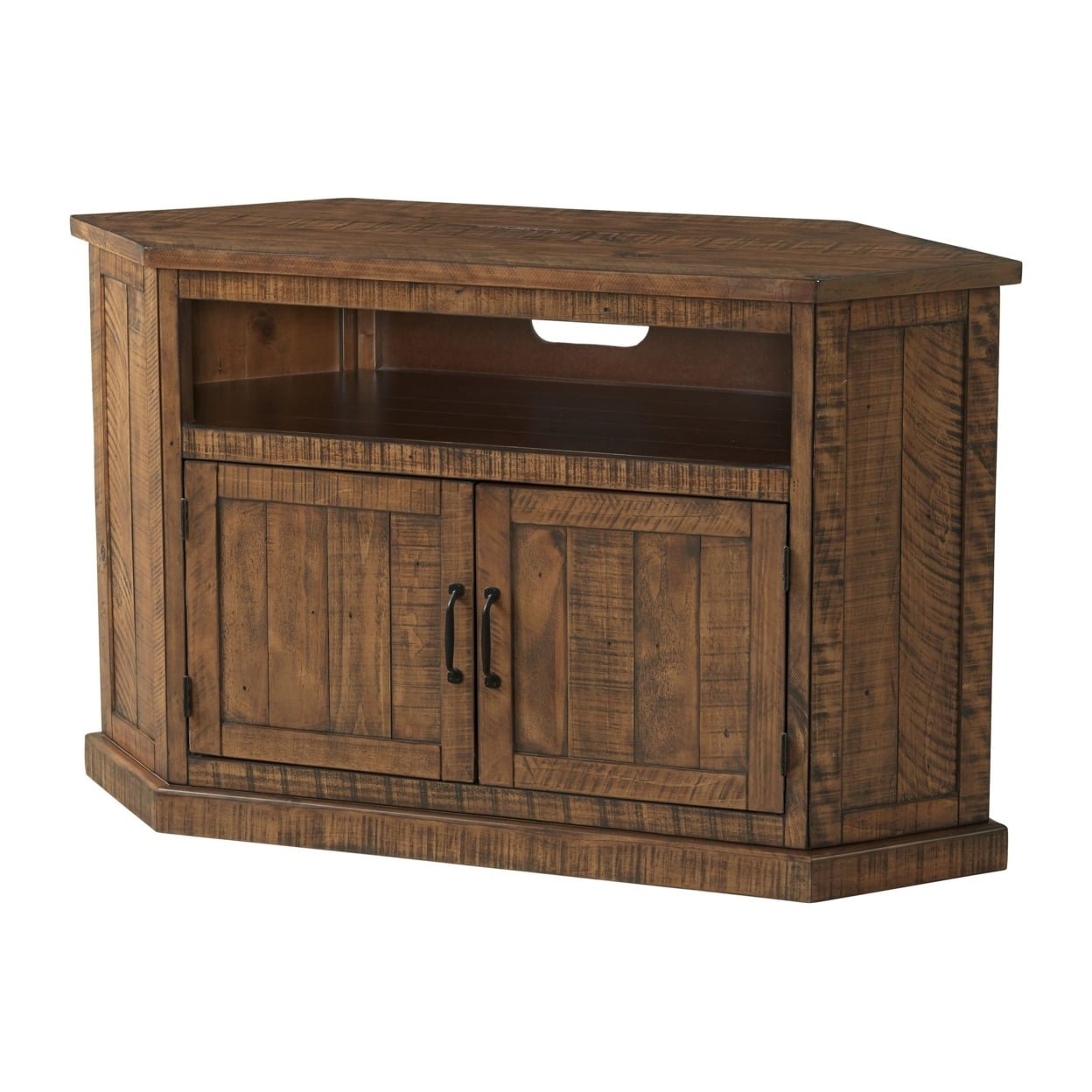 BM295428 50 in. Alexa TV Corner Entertainment Console Cubby Cabinet, Brown -  Benjara