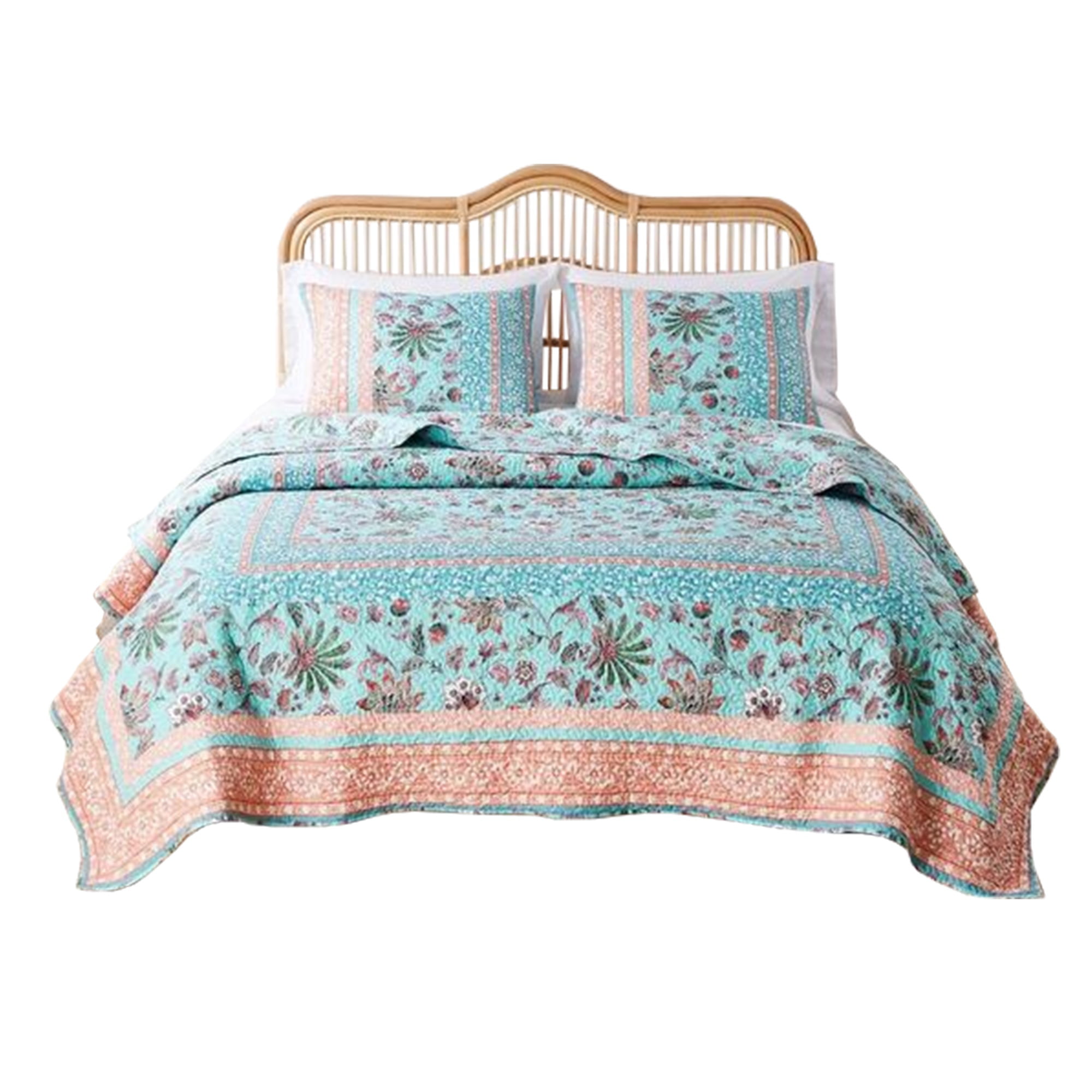 Picture of Benjara BM245652 Quilt Set with Floral Print&#44; Blue & White - Full & Queen Size - 3 Piece