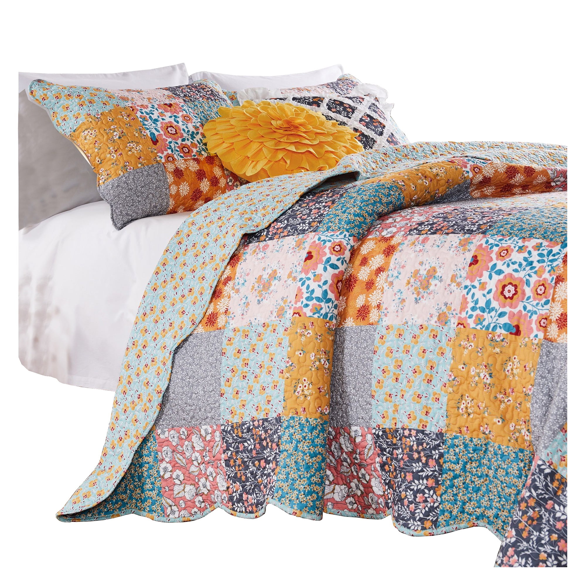 Picture of Benjara BM245656 Quilt Set with Floral Print&#44; Multi Color - King Size - 3 Piece