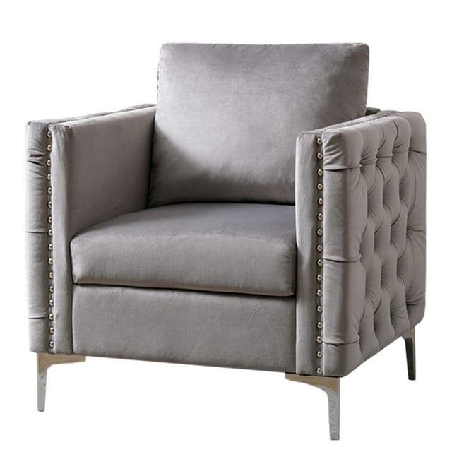 Picture of Benjara BM252262 Accent Chair with Pillow Back & Button Tufted Design&#44; Gray