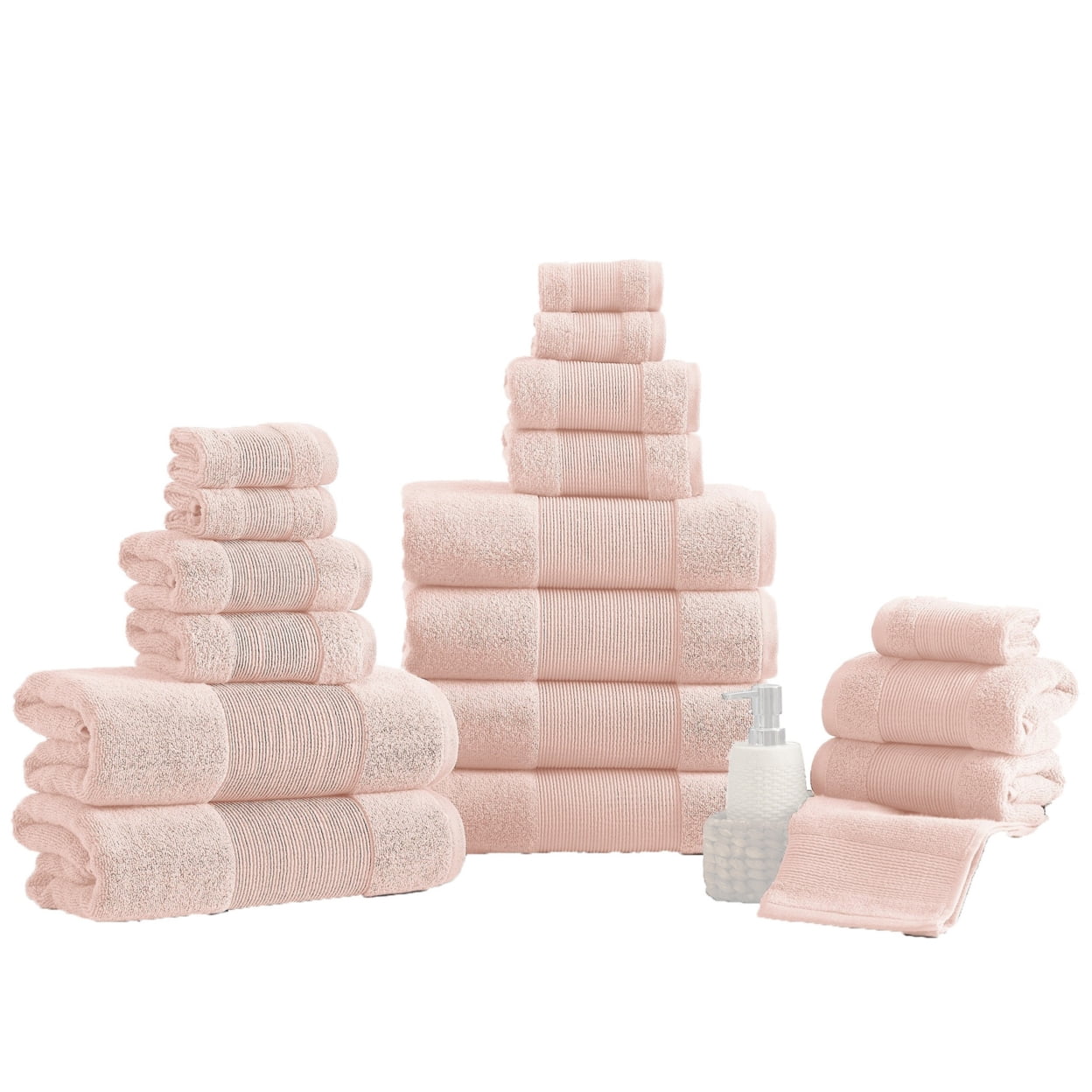 Picture of Benjara BM287464 Lyra Absorbent Textured Cotton Ultra Soft Towel Set, Blush Pink - 18 Piece