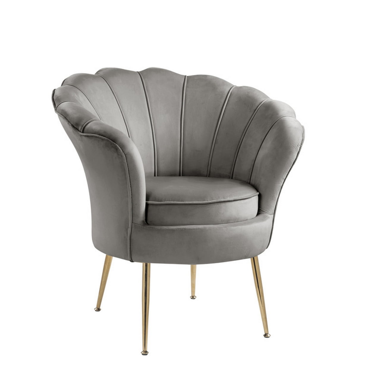Picture of Benjara BM286573 34 in. Lotus Barrel Accent Chair&#44; Channel Tufted Scallop Back&#44; Gray & Gold