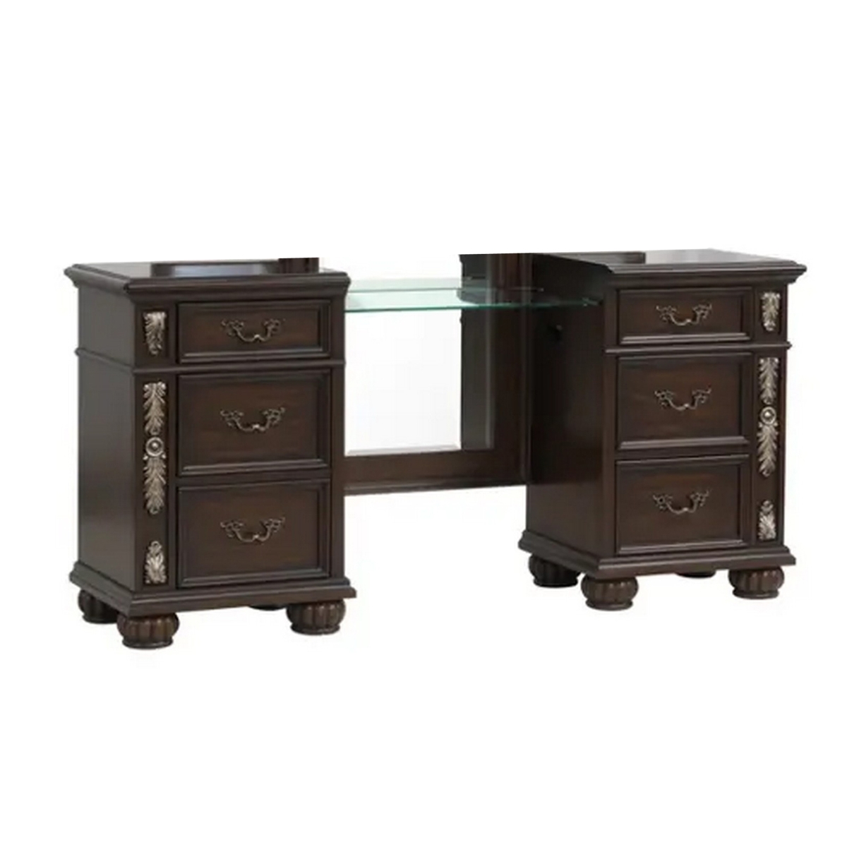 Picture of Benzara BM293307 68 in. Mady Vanity Table with 6 Drawers & Ornate Floral Trim&#44; Espresso Brown