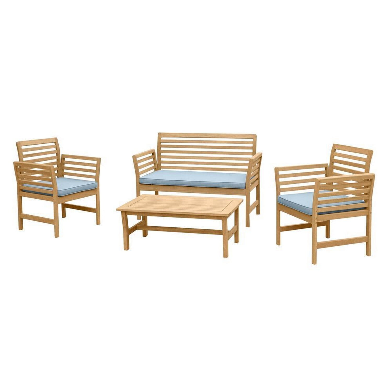 Picture of Benjara BM294961 28 x 51 x 34 in. Outdoor Loveseat & 2 Chair Set with Coffee Table&#44; Brown & Blue - 4 Piece