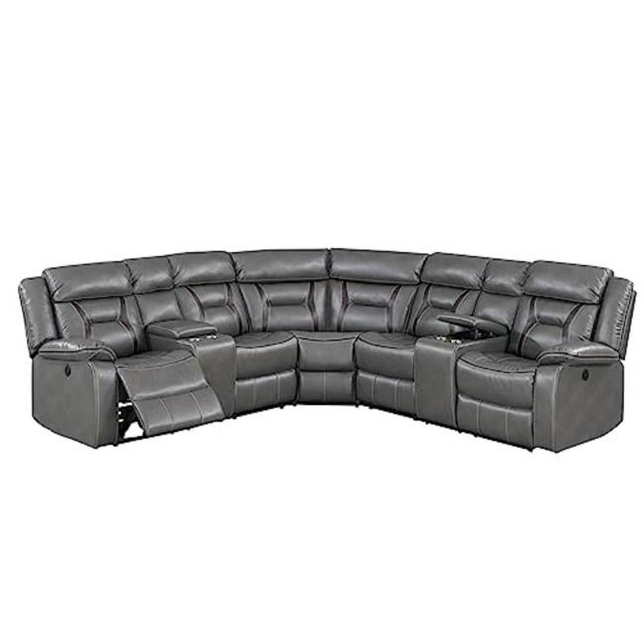 Picture of Benjara BM299112 41 x 106 x 106 in. Lof Power Reclining Sectional Sofa Set with USB Port & Gel Faux Leather&#44; Gray