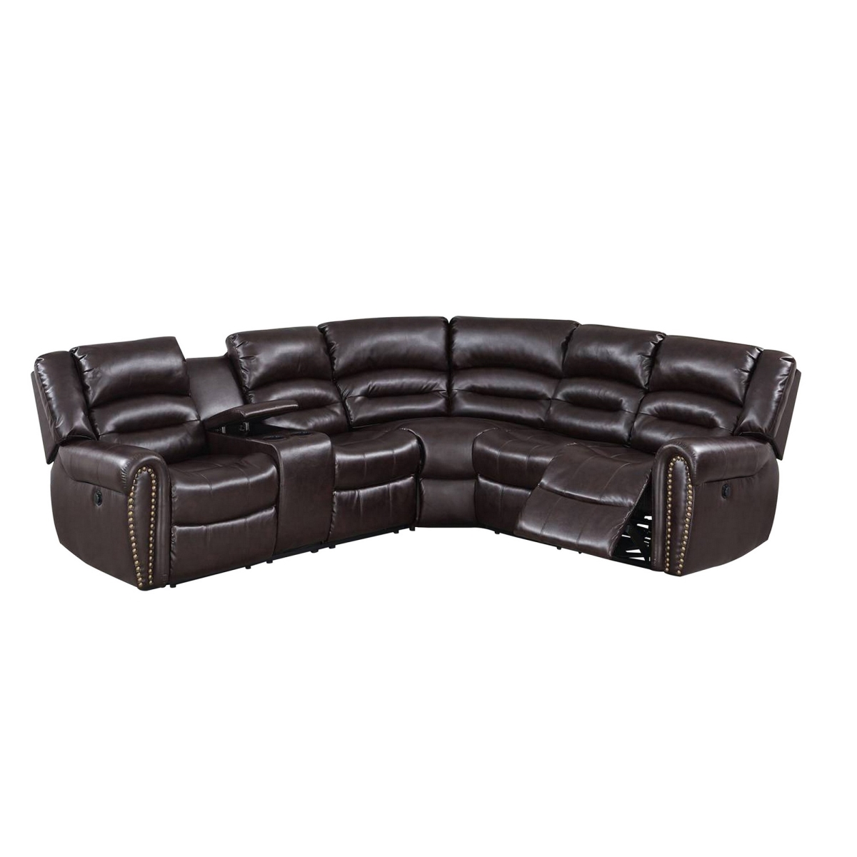 Picture of Benjara BM299114 Qox Power Reclining Sectional Sofa Set with USB Port & Bonded Leather&#44; Brown
