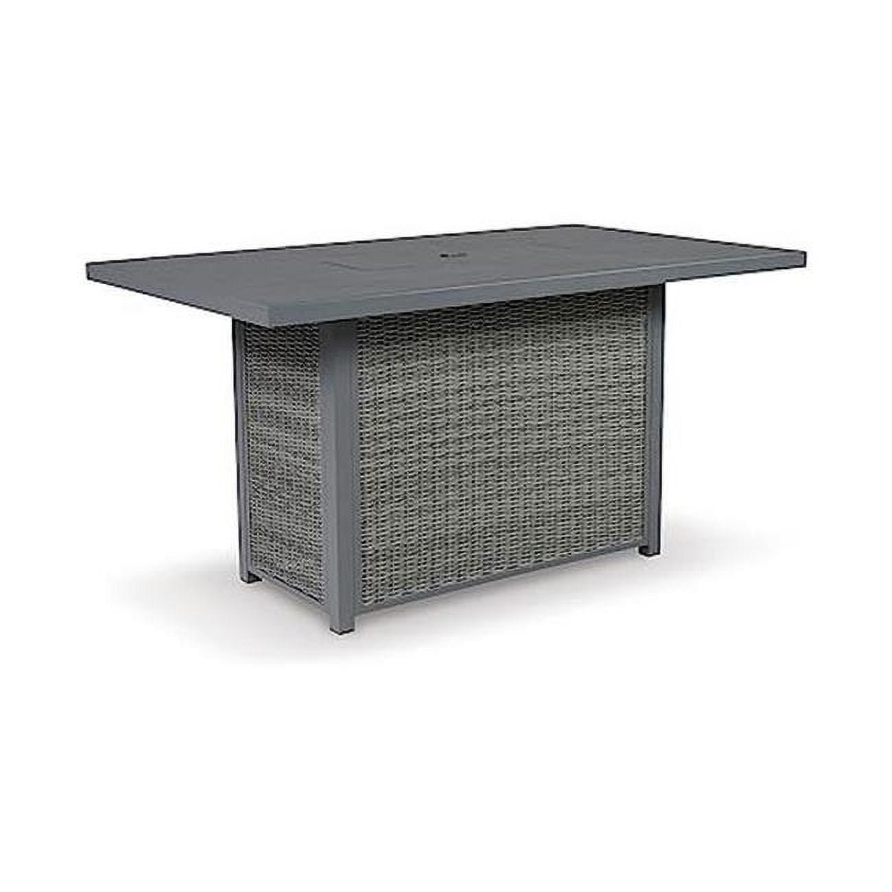 Picture of Benjara BM299194 72 in. Patio Outdoor Bar Table with Fire Pit Resin Wicker- 2 Door Cabinet&#44; Gray
