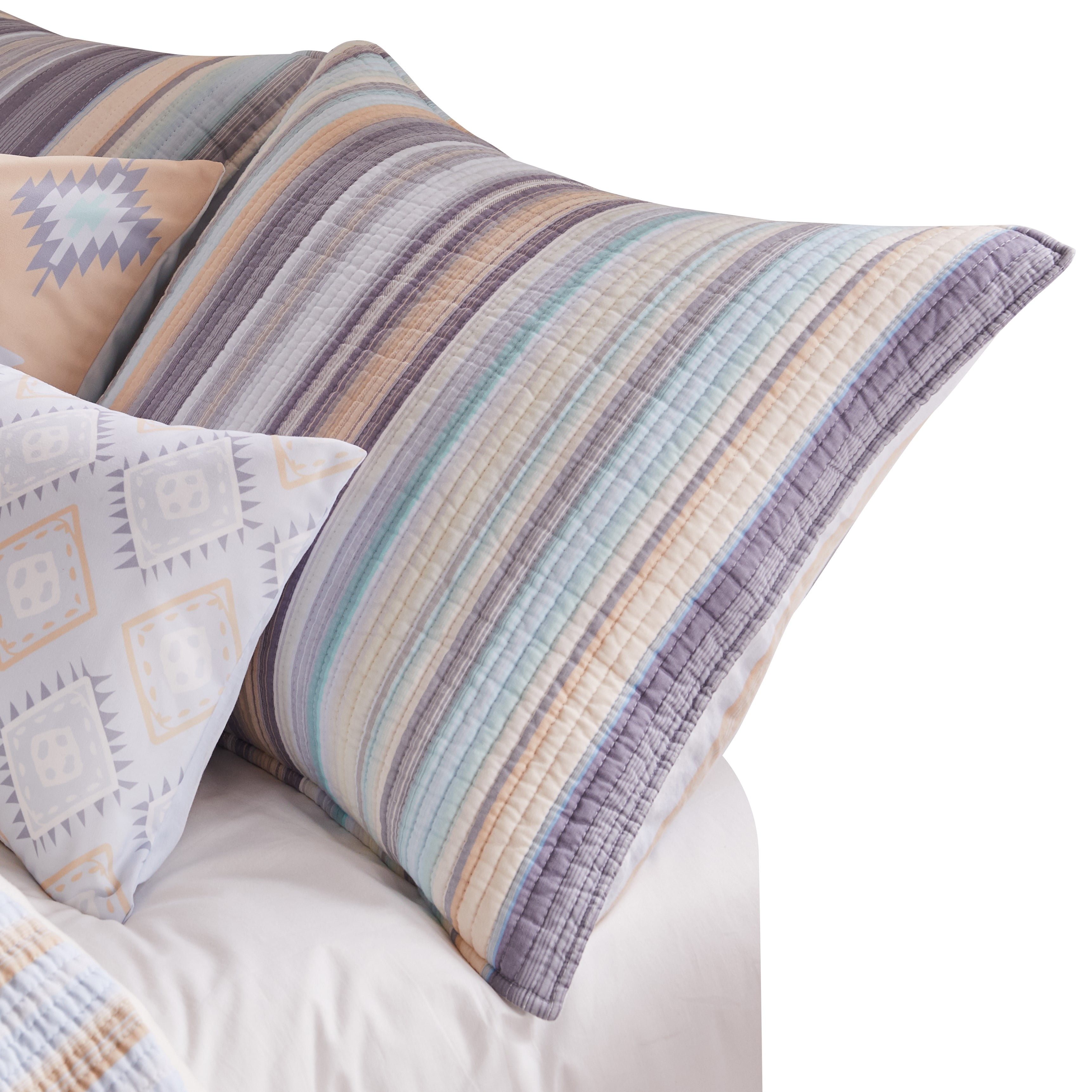 Picture of Benjara BM294297 36 in. YSA Cotton Reversible Striped Design Quilted Pillow Sham&#44; Blue & Purple - King Size