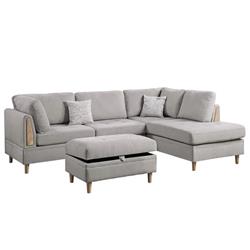 Picture of Benjara BM300267 2 Pillows Cato L Shape Sectional Sofa Set with Ottoman&#44; Charcoal - 3 Piece