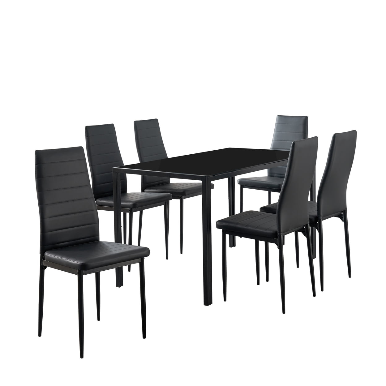 Picture of Benjara BM300936 Faux Leather Tall Back Chairs & Metal Table Ned Dining Set&#44; Black - 7 Piece