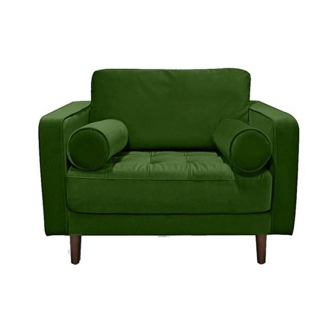 Picture of Benjara BM300762 42 in. Yuko Foam Accent Chair with Pillows&#44; Tufted Green Velvet Upholstery