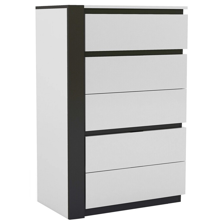 BM299932 Nav 48 in. Tall Dresser Chest with 5 Drawers, Concealed Handles - White & Metallic Gray -  Benjara