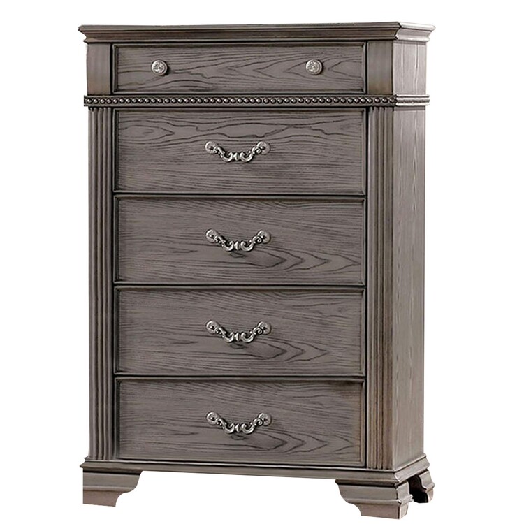 Akia 53 in. 5 Drawer Tall Dresser Chest, Round Metal Knobs - Smooth Gray -  DeluxDesigns, DE4327807