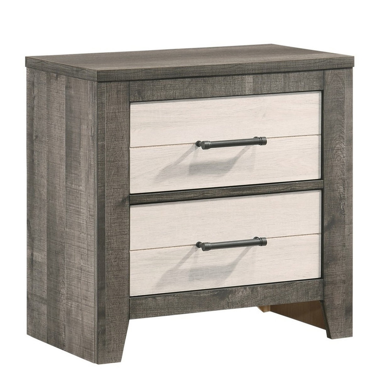 24.6 x 24.8 x 15.35 in. Yaz Modern 2 Drawers Nightstand with Bar Metal Handle, White & Gray -  DeluxDesigns, DE4327809