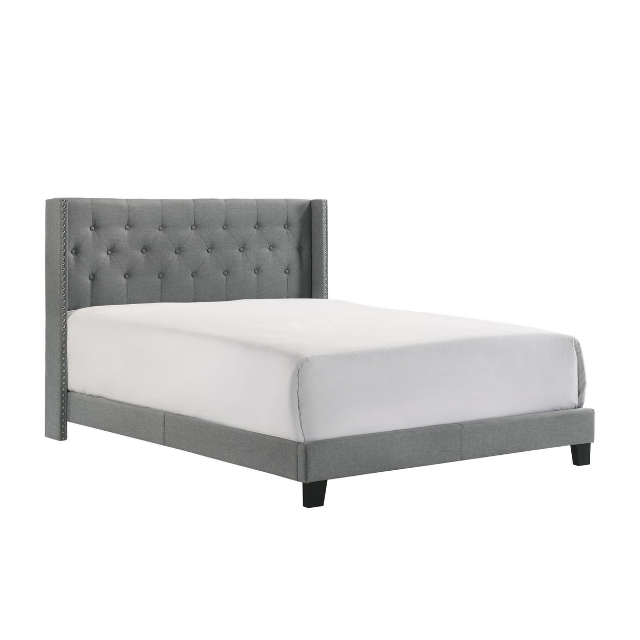 Picture of Benjara BM300848 Button Tufted Headboard & Nailhead Trim Lih Modern Wingback Bed&#44; Gray & Black - Queen Size