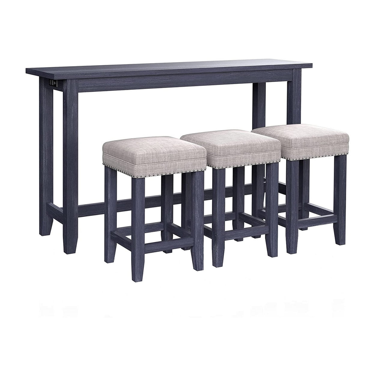 Picture of Benjara BM300631 Eala Counter Height Table & Stool Set&#44; Blue Wood & Gray Fabric - 4 Piece
