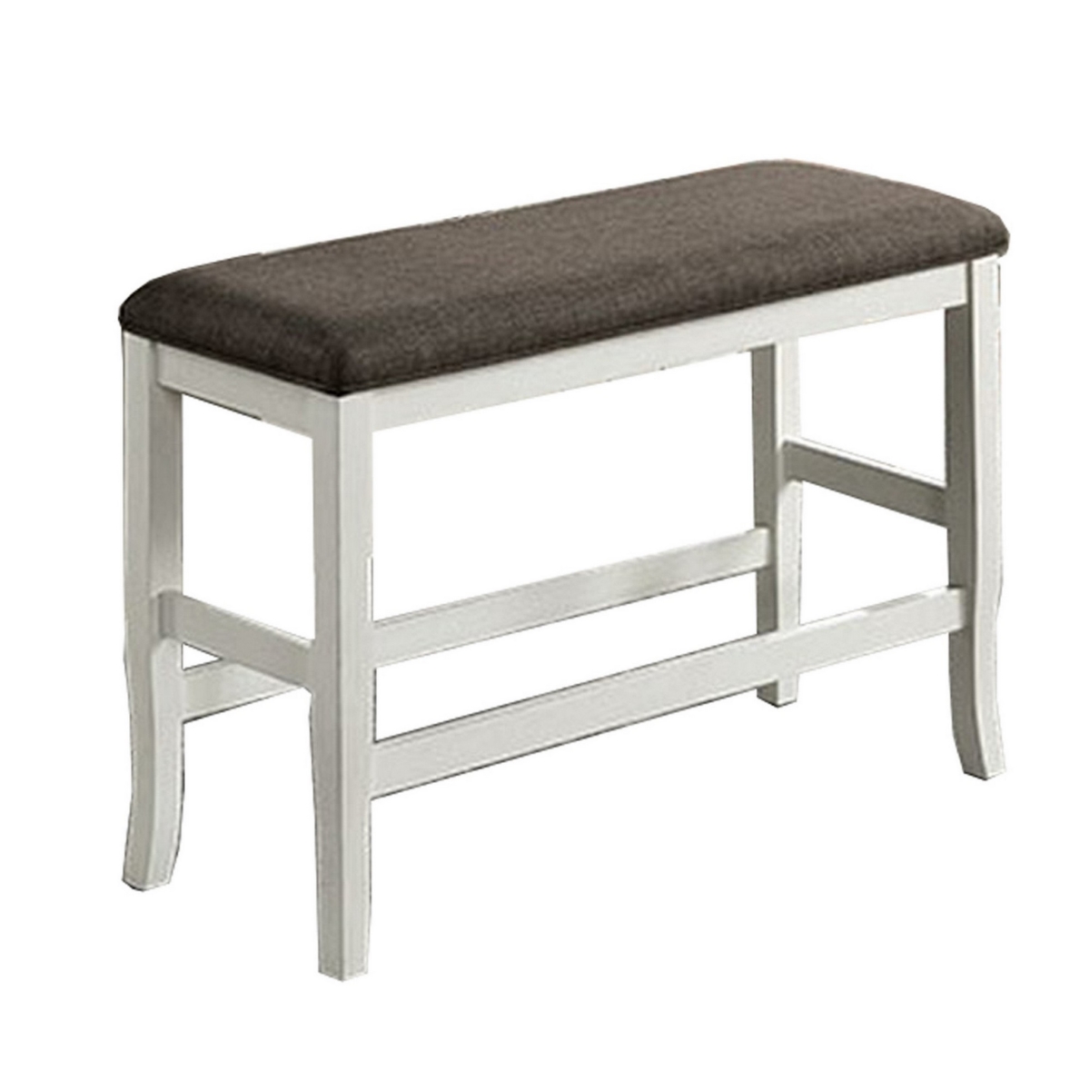 Picture of Benjara BM300643 41 in. Rune Counter Height Bench with Off White Wood Base & Gray Padded Seat