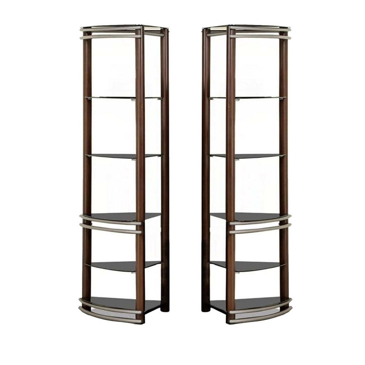 Picture of Benjara BM300744 65 in. Lein Pier Shelf with Metal Frame & Glass Shelves&#44; Brown&#44; Silver & Black - Set of 2