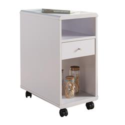 Picture of Benjara BM301554 20 in. 2 Open Shelves & Single Drawer Rolling Chairside Table&#44; Crisp White & Gold