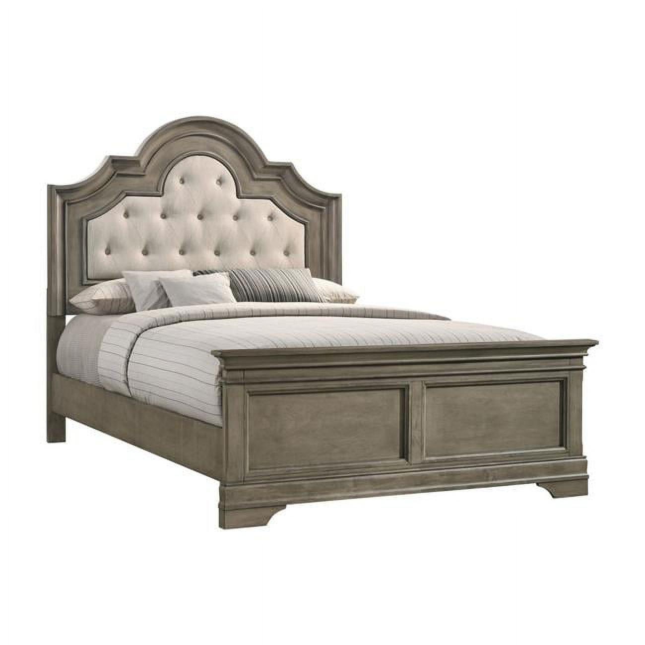 Fabric Upholstery Scalloped & Arched Headboard Bem King Size Bed, Cream & Light Gray -  DeluxDesigns, DE3351620