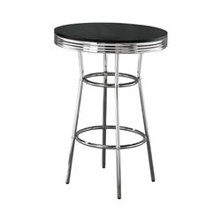 Picture of Benjara BM302503 42 in. Glossy Black Lacquer Retro Style Round Bar Table with Ribbed Apron&#44; Silver& Black