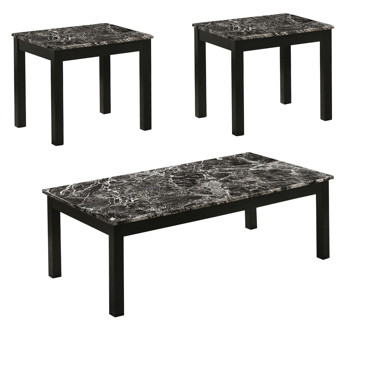 Picture of Benjara BM302517 Faux Marble Surface Black Motif Coffee Table & End Table Set&#44; White & Black - 3 Piece