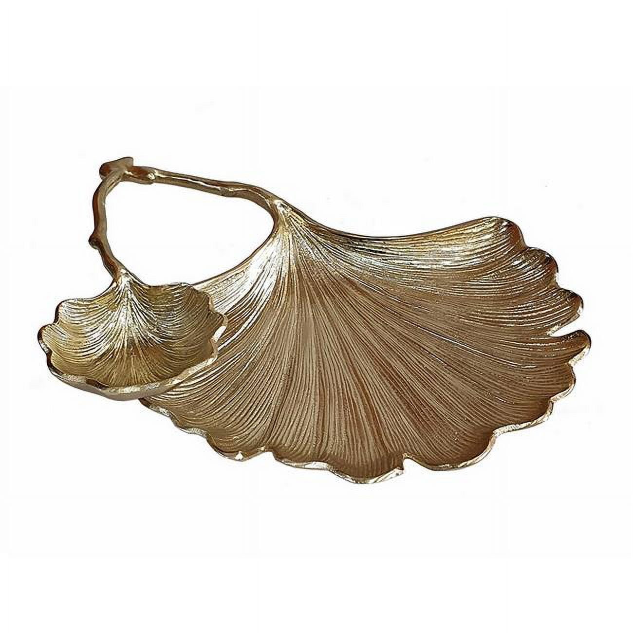 Picture of Benjara BM302611 14 in. Firm Aluminum & Textured Gold Finish Double Leaf Decorative Bowl