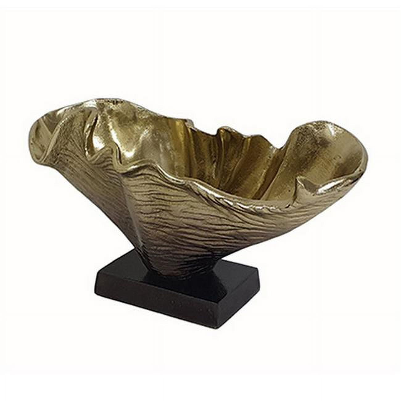 Picture of Benjara BM302630 15 in. Aluminum & Square Base Curved Shell Decorative Bowl&#44; Gold & Black